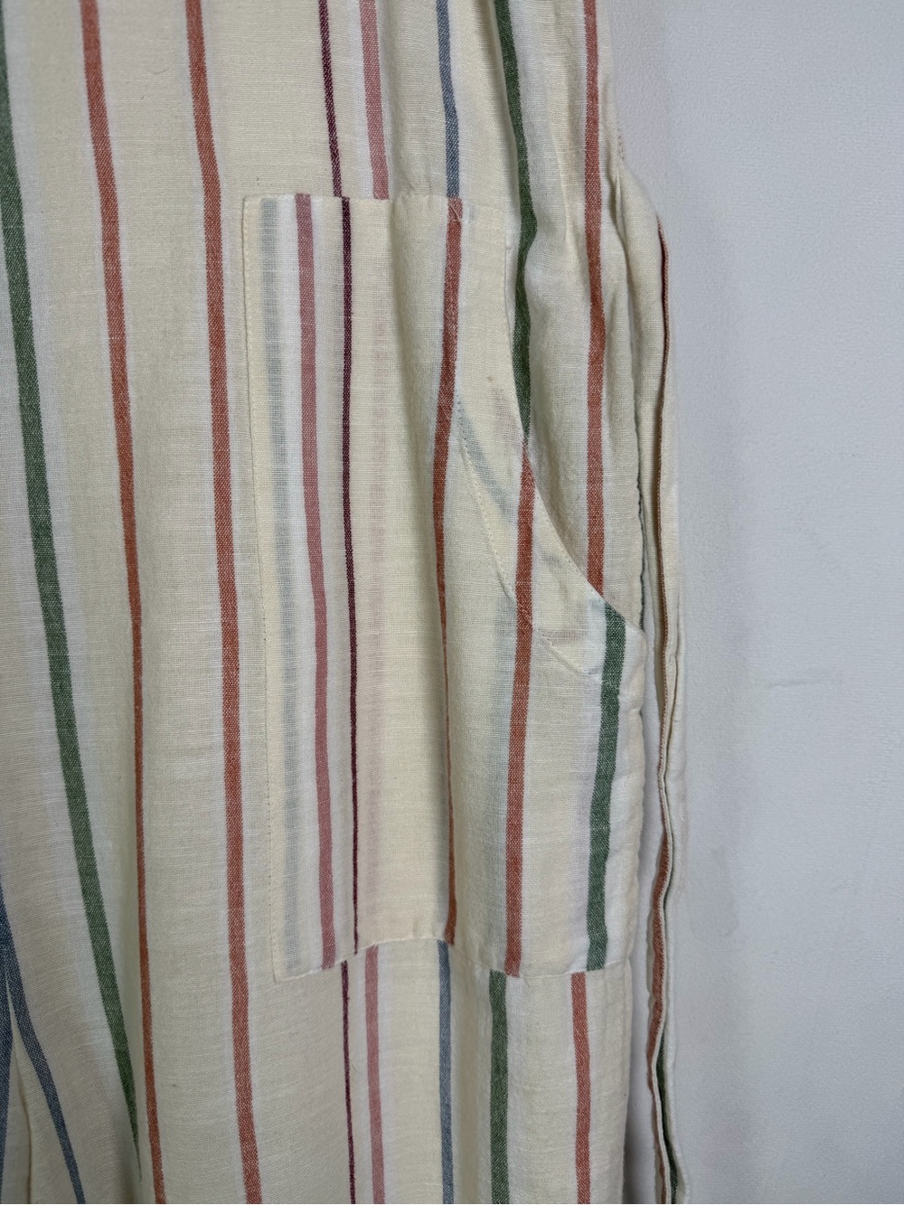 American Eagle Women’s Sz M Striped Cotton Linen Wide Leg Jumpsuit Boho Coastal - Picture 4 of 11